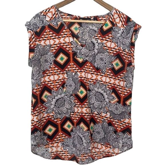 New York & Company 7th Avenue Small Short Sleeve Geometric Multi Pattern Shirt - Picture 1 of 7
